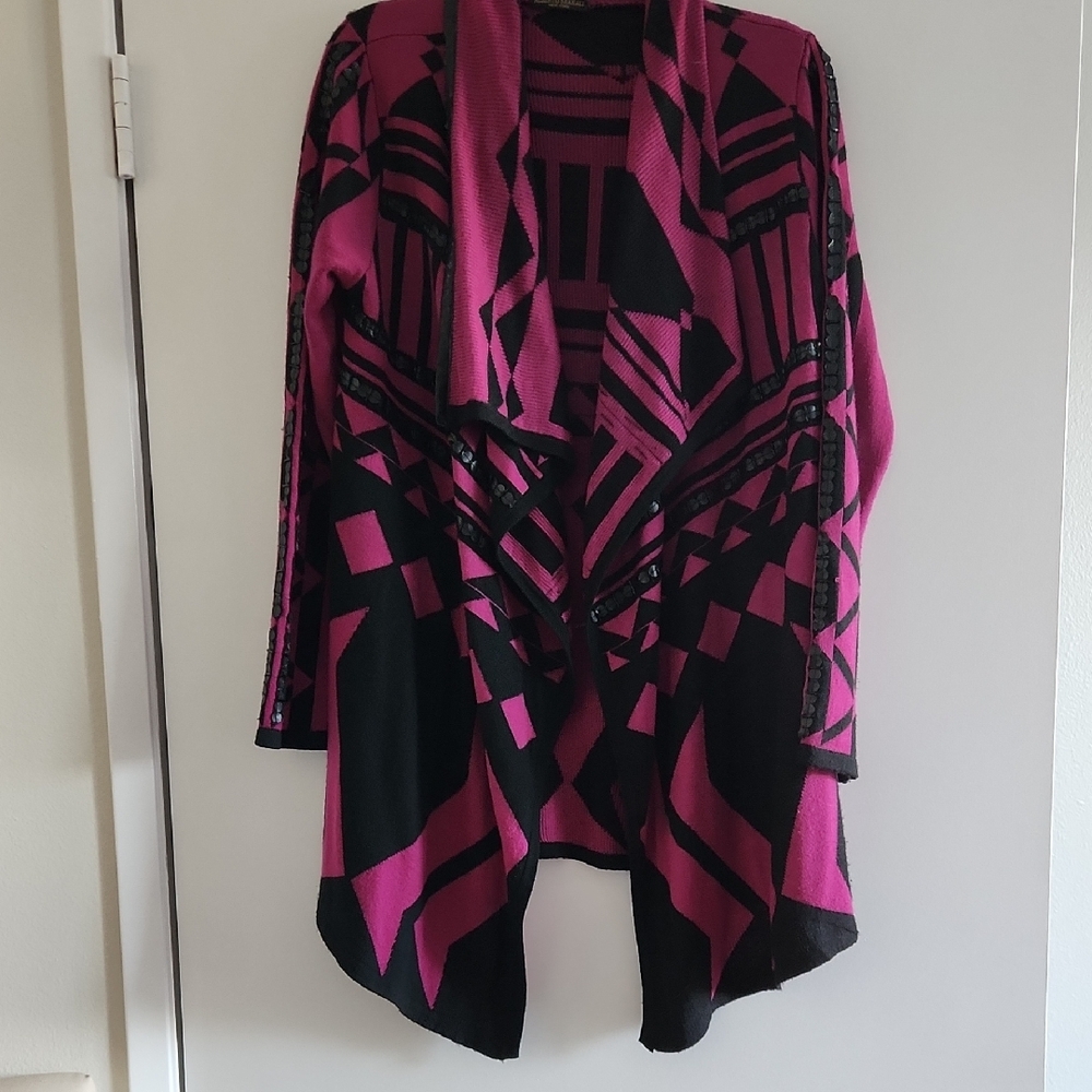 Geometric Pink and Black Cardigan